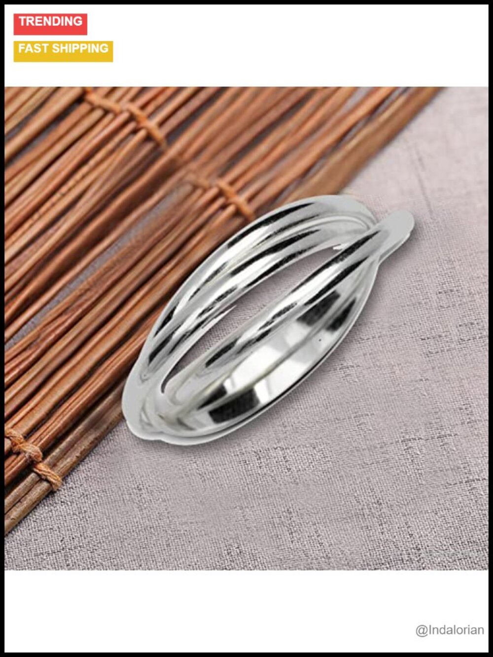 Sterling Silver Rolling Ring 6mm Interlocking Triple Band Fidget Spinner - Picture 3 of 3